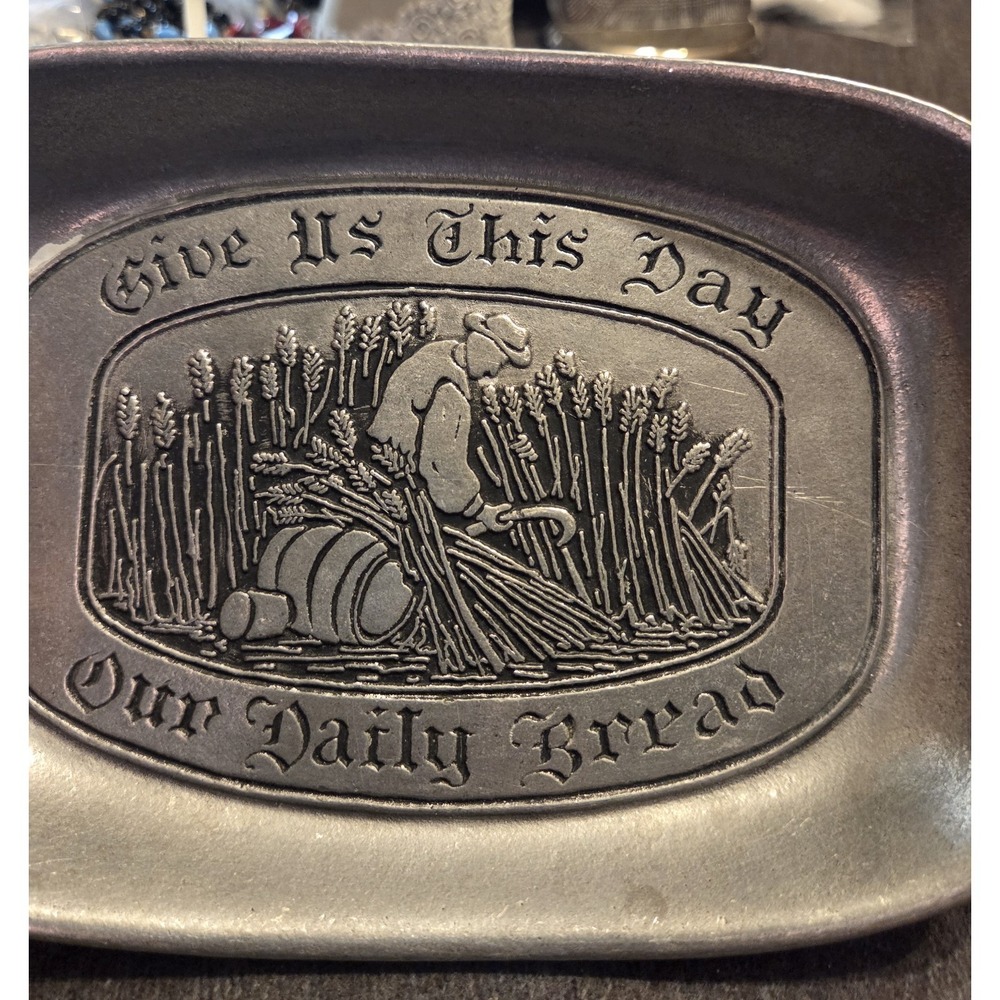 Vintage Wilton Pewter‎ Give Us This Day Our Daily Bread Tray The Lord Prayer USA